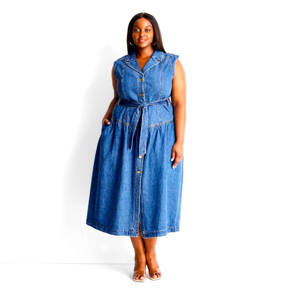 Denim button front midi dress - Future Collective Jenee Naylor Medium Wash 18